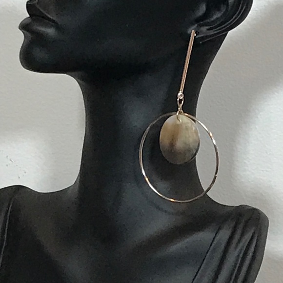 Design Lab Gold Tone Drop Hoop Women’s Earrings With Shell Like Centre - Picture 9 of 10